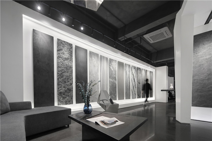 黑白灰構(gòu)造極簡藝術(shù)風(fēng)駿美石材展廳展示區(qū)裝修設(shè)計(jì)方案